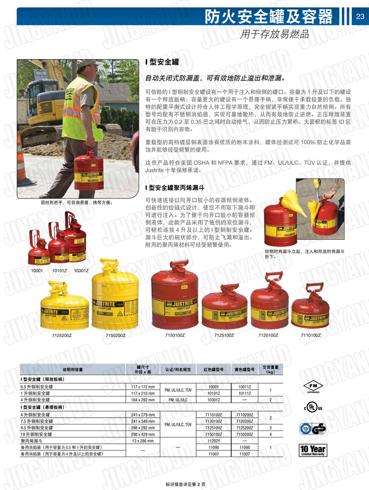 JUSTRITE，美國杰斯瑞特，justriteI型安全罐,柴油汽油存放罐，酒精松香水安全存儲罐，防火安全罐，防爆安全罐